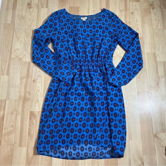 J.Crew Factory Blue Floral Medallion Print Tulip Hem Dress Size 00 - Picture 1 of 6